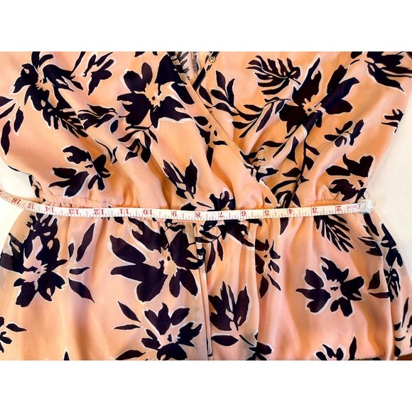 Justfab Women's Floral Cold Shoulder Wrap Romper V Neck Peach Pink Blue Size XL - Picture 5 of 9